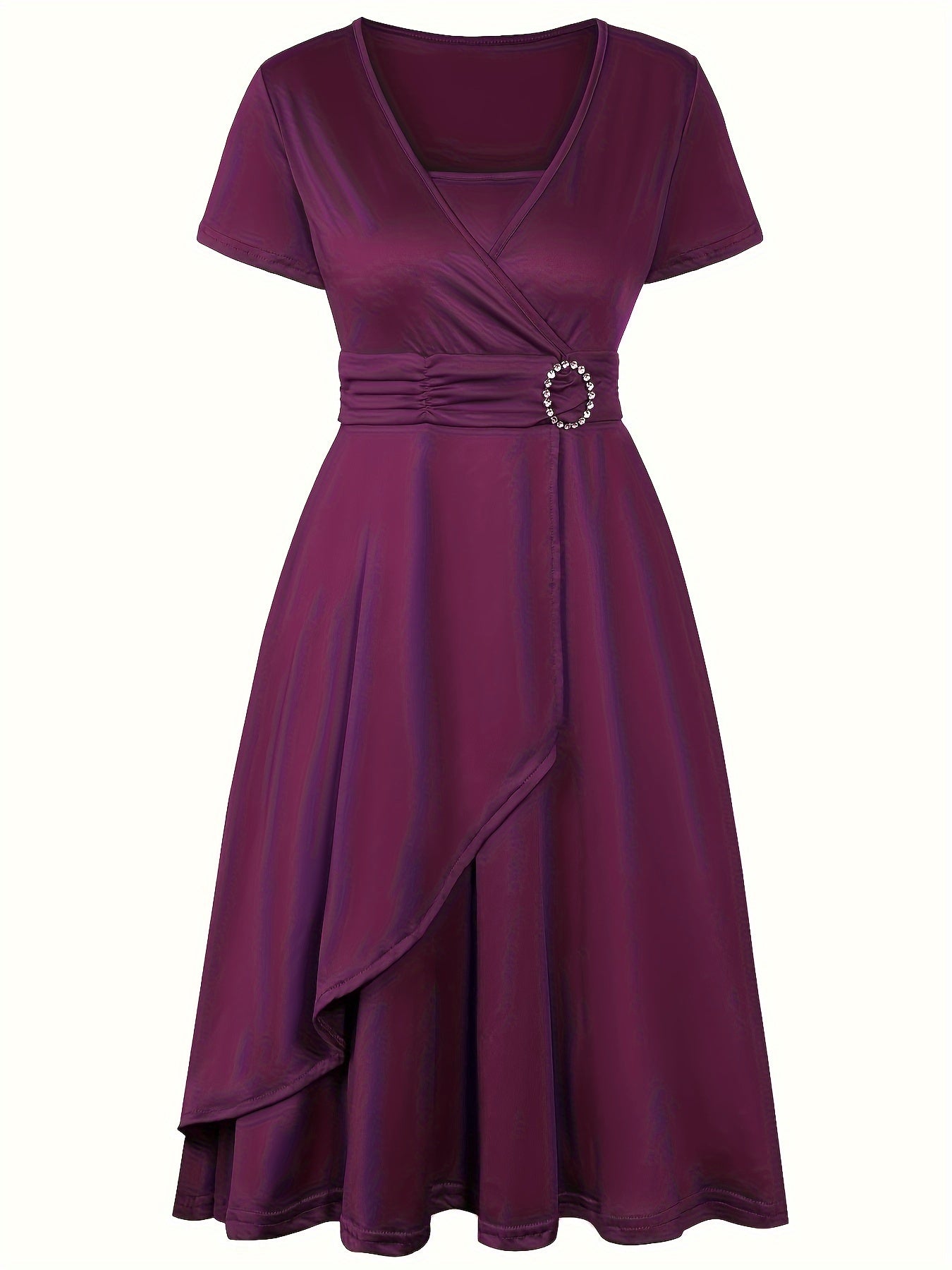 Elegant Women's Skinny Fit Rhinestone V-Neck Dress