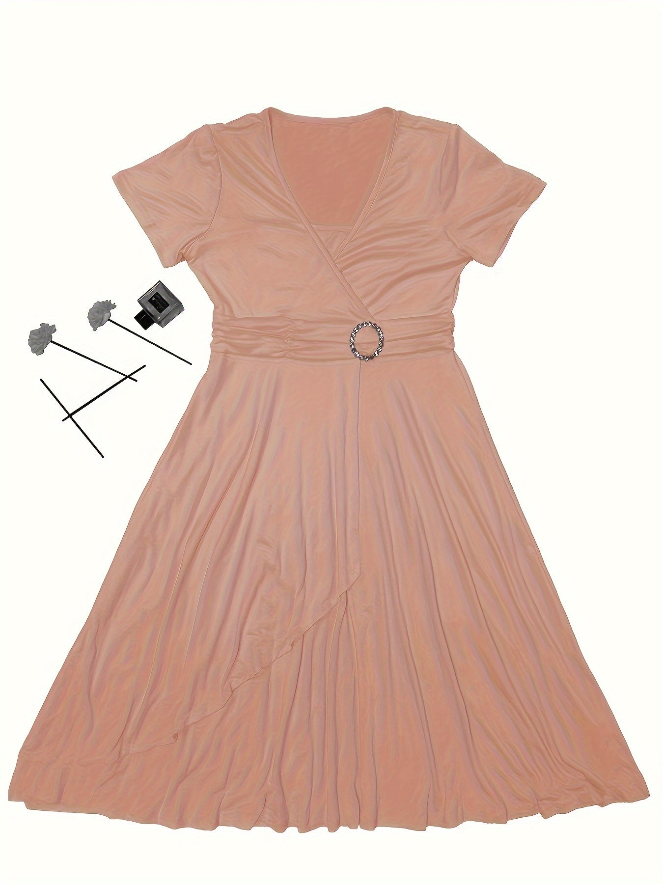 Elegant Women's Skinny Fit Rhinestone V-Neck Dress