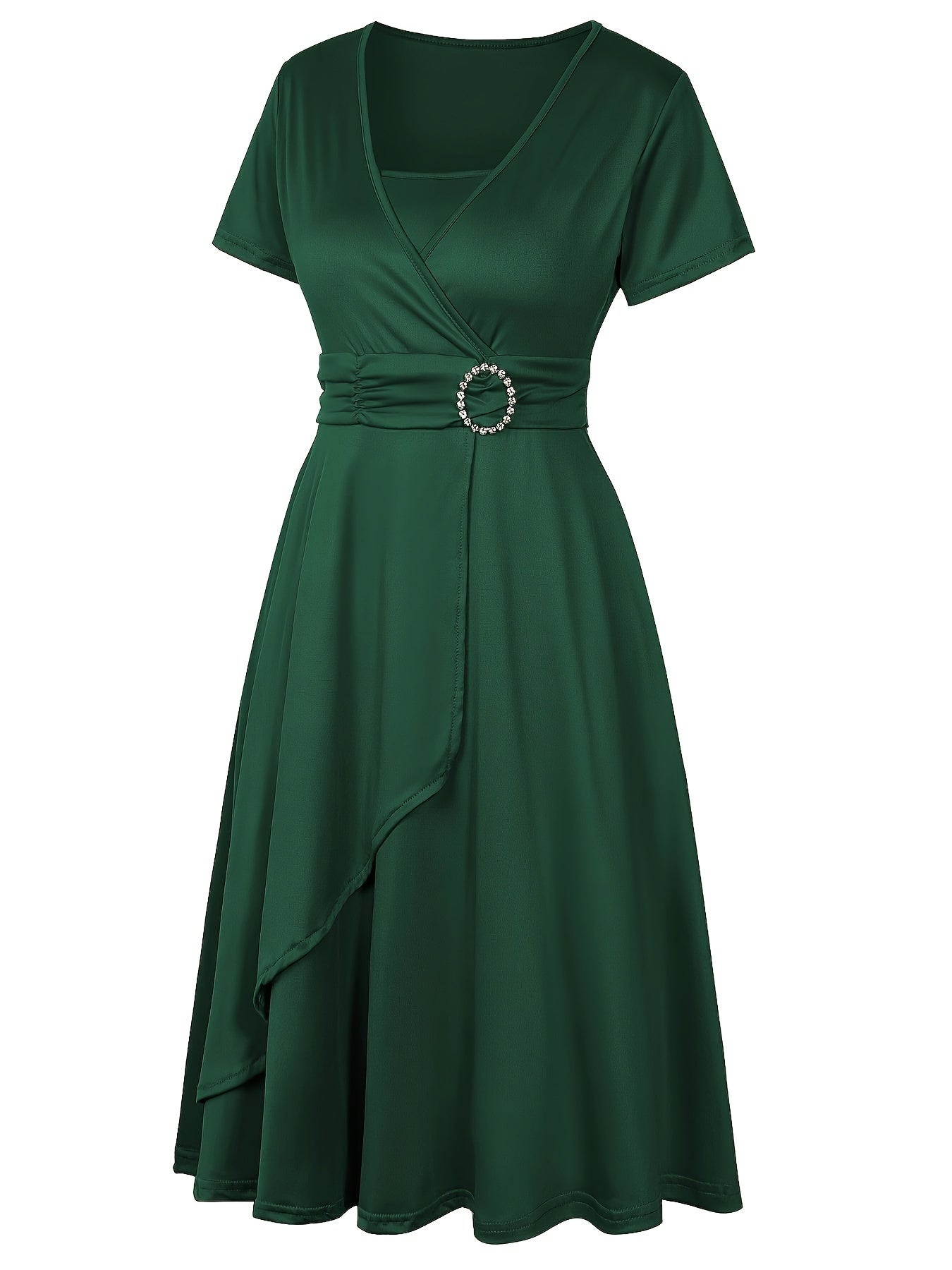 Elegant Women's Skinny Fit Rhinestone V-Neck Dress