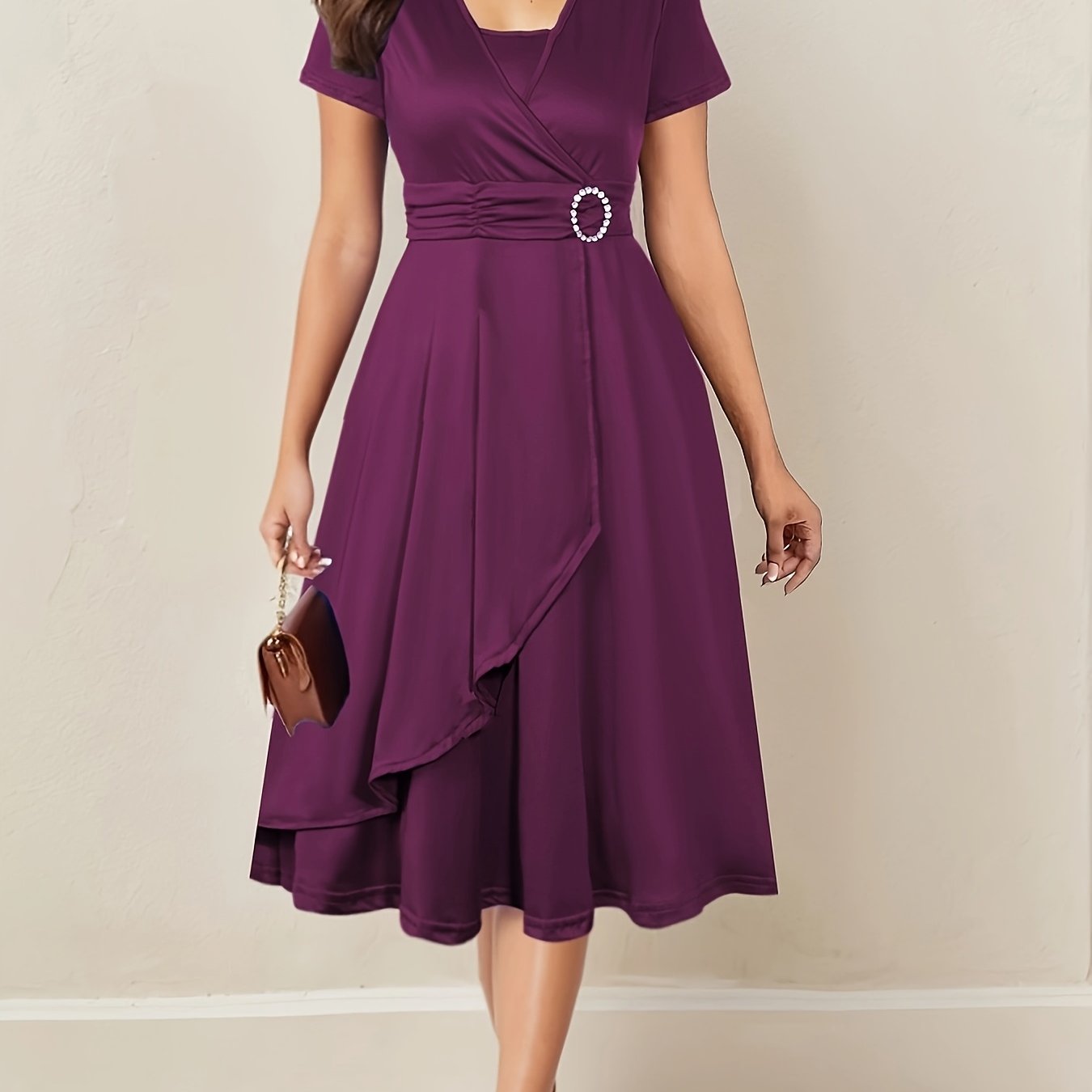 Elegant Women's Skinny Fit Rhinestone V-Neck Dress