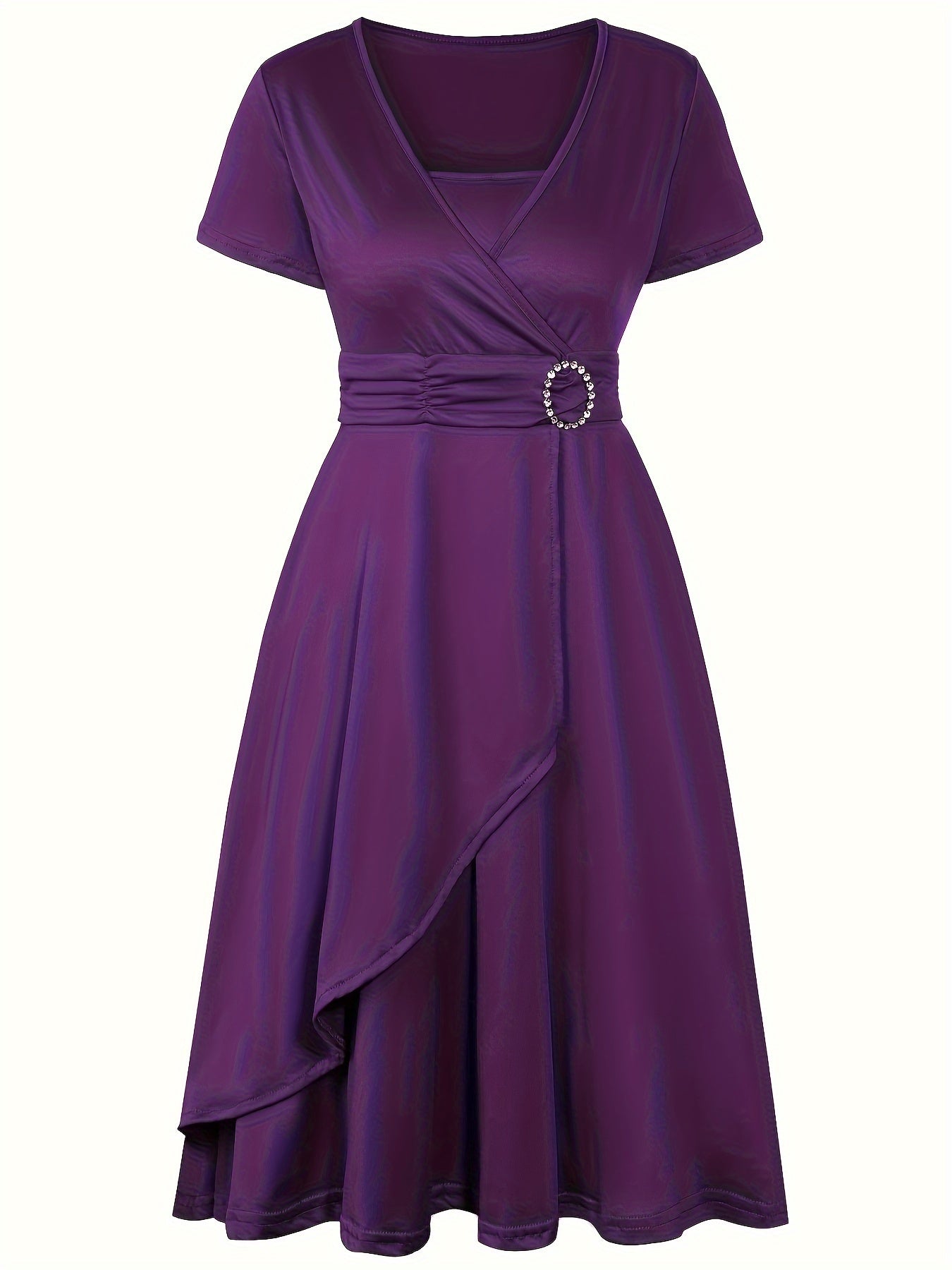 Elegant Women's Skinny Fit Rhinestone V-Neck Dress