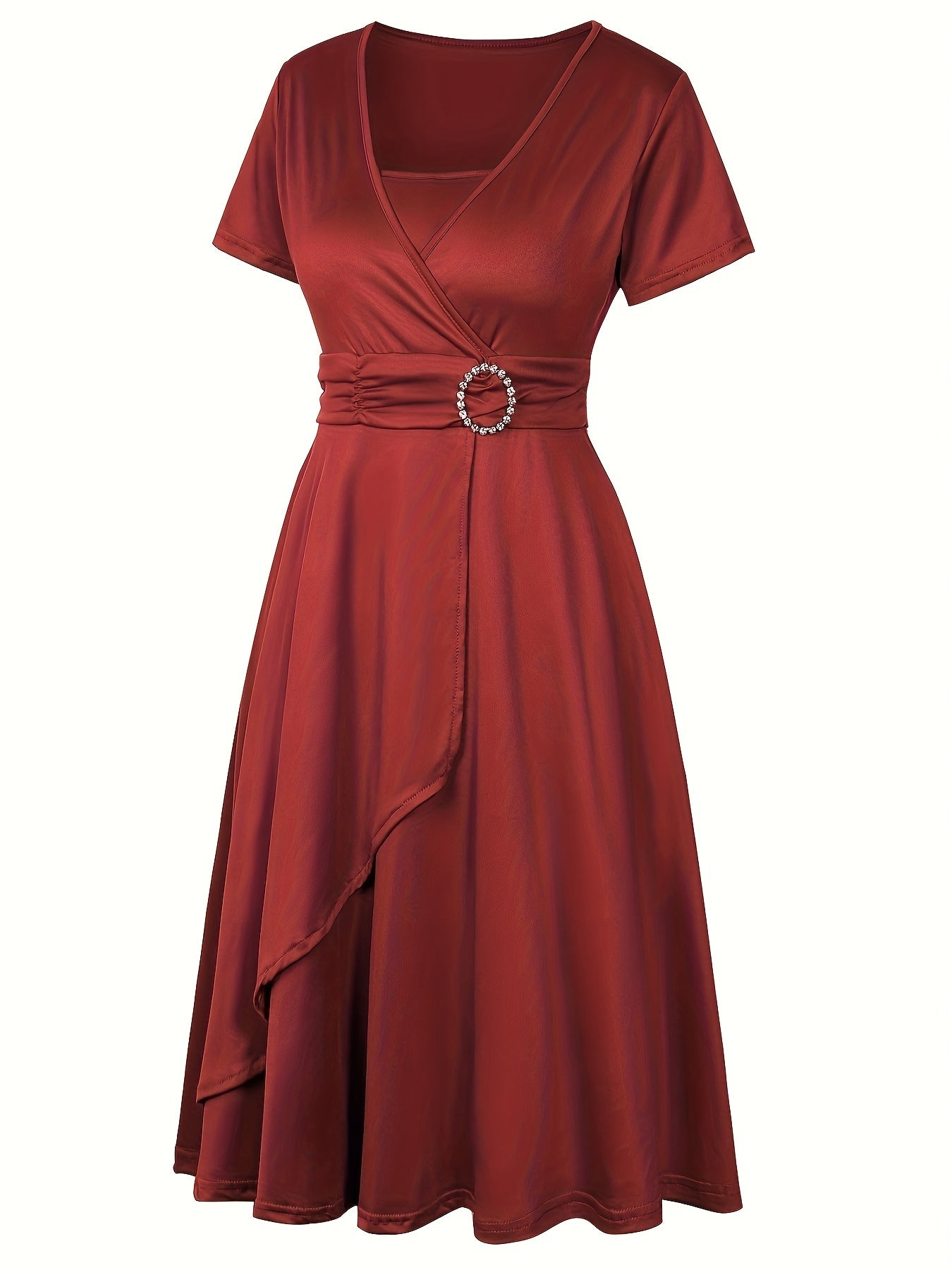 Elegant Women's Skinny Fit Rhinestone V-Neck Dress