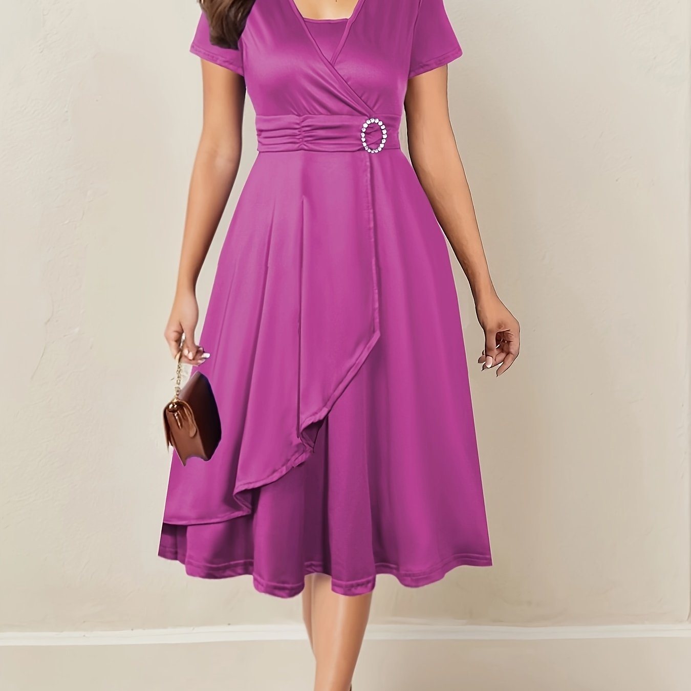 Elegant Women's Skinny Fit Rhinestone V-Neck Dress