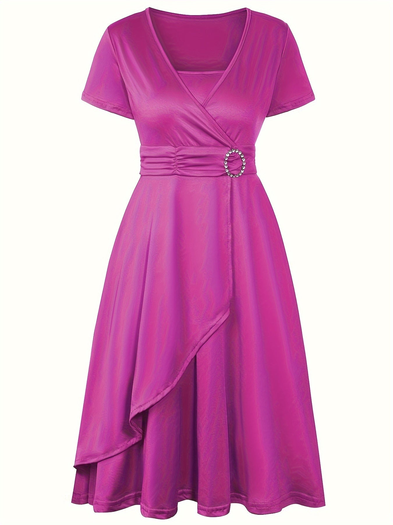 Elegant Women's Skinny Fit Rhinestone V-Neck Dress