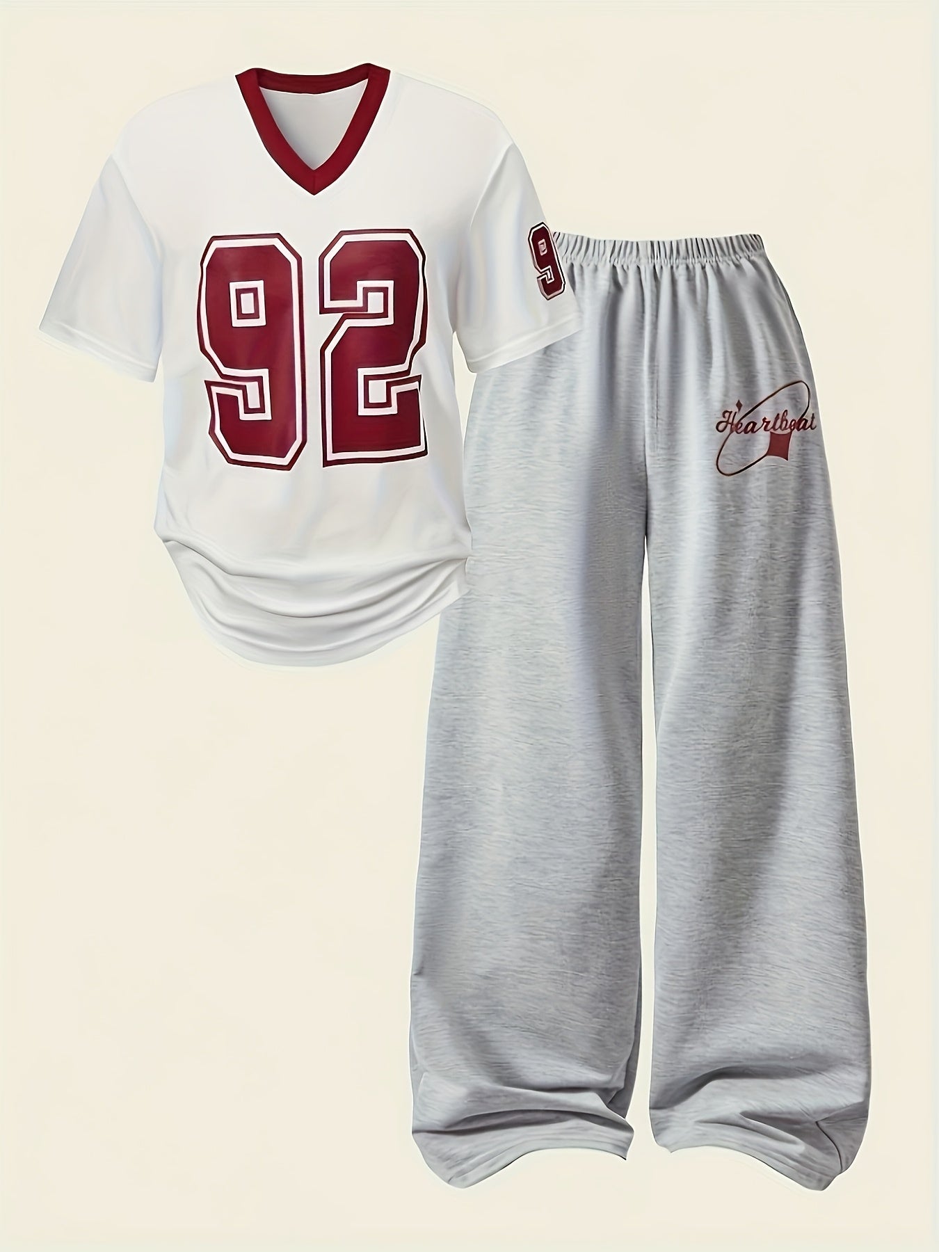 Women's Color Block V-Neck T-Shirt and Pants Set