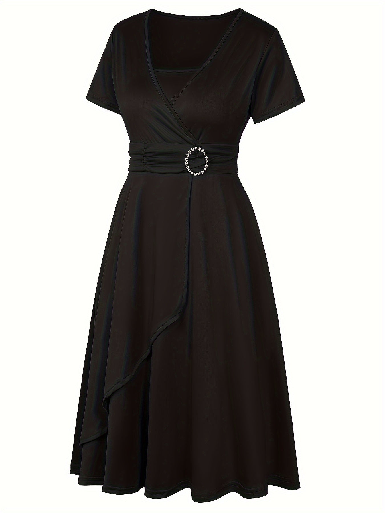Elegant Women's Skinny Fit Rhinestone V-Neck Dress