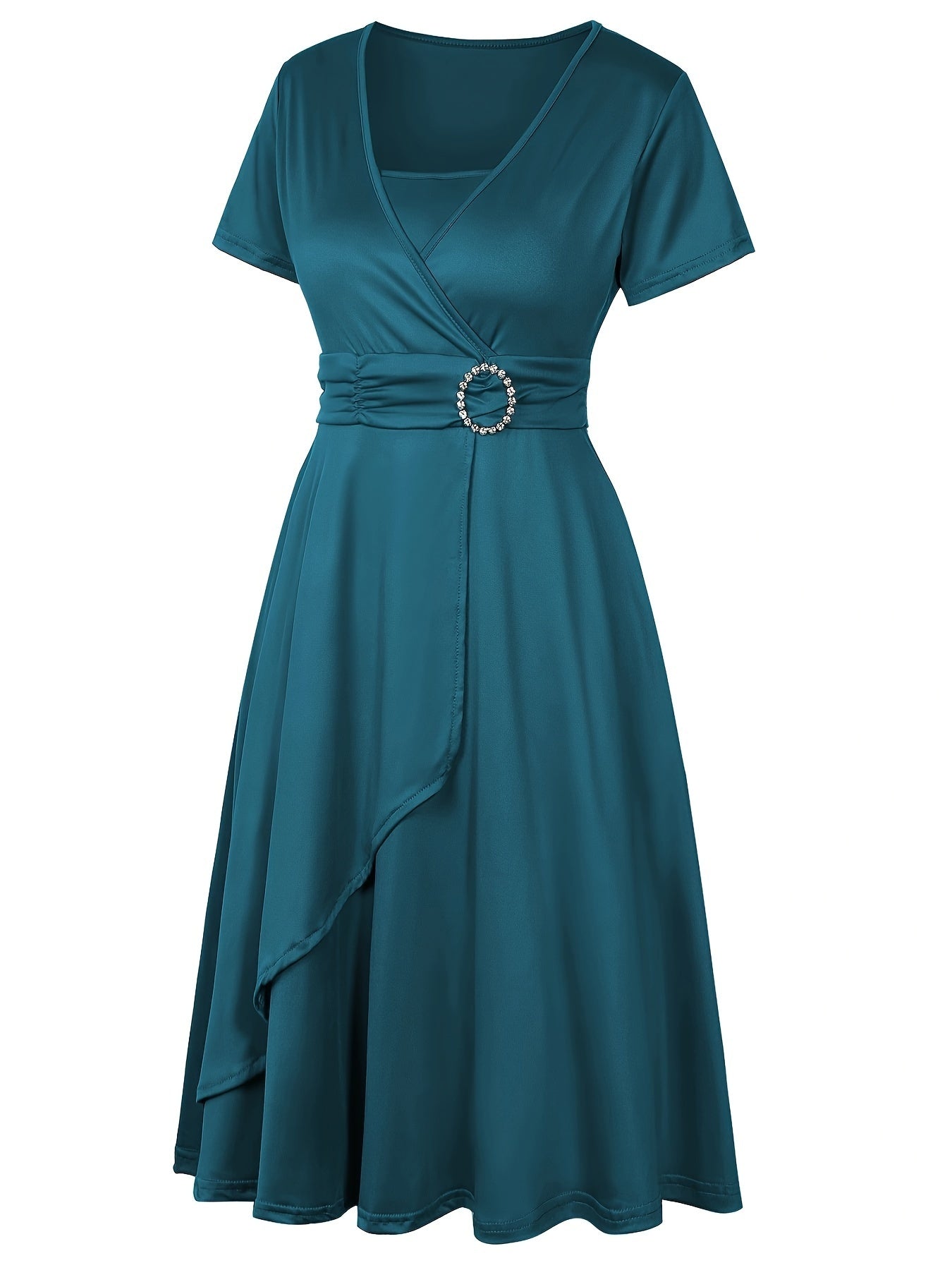 Elegant Women's Skinny Fit Rhinestone V-Neck Dress