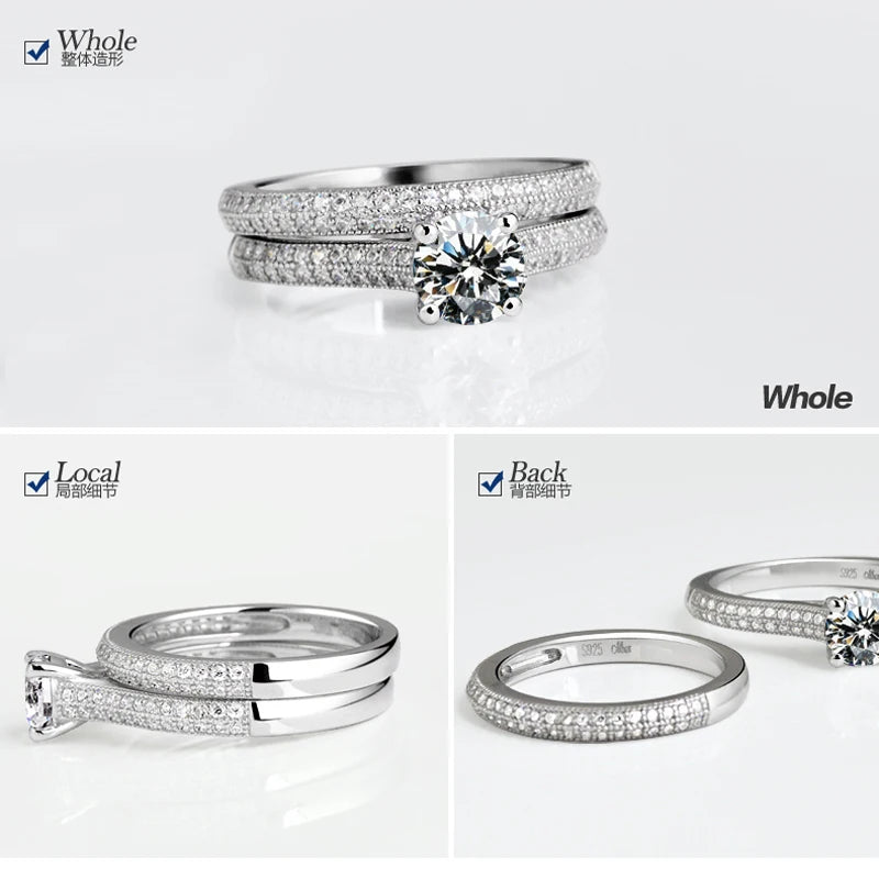 1 pair Vintage Halo 925 Sterling Silver Wedding Ring Set For Women