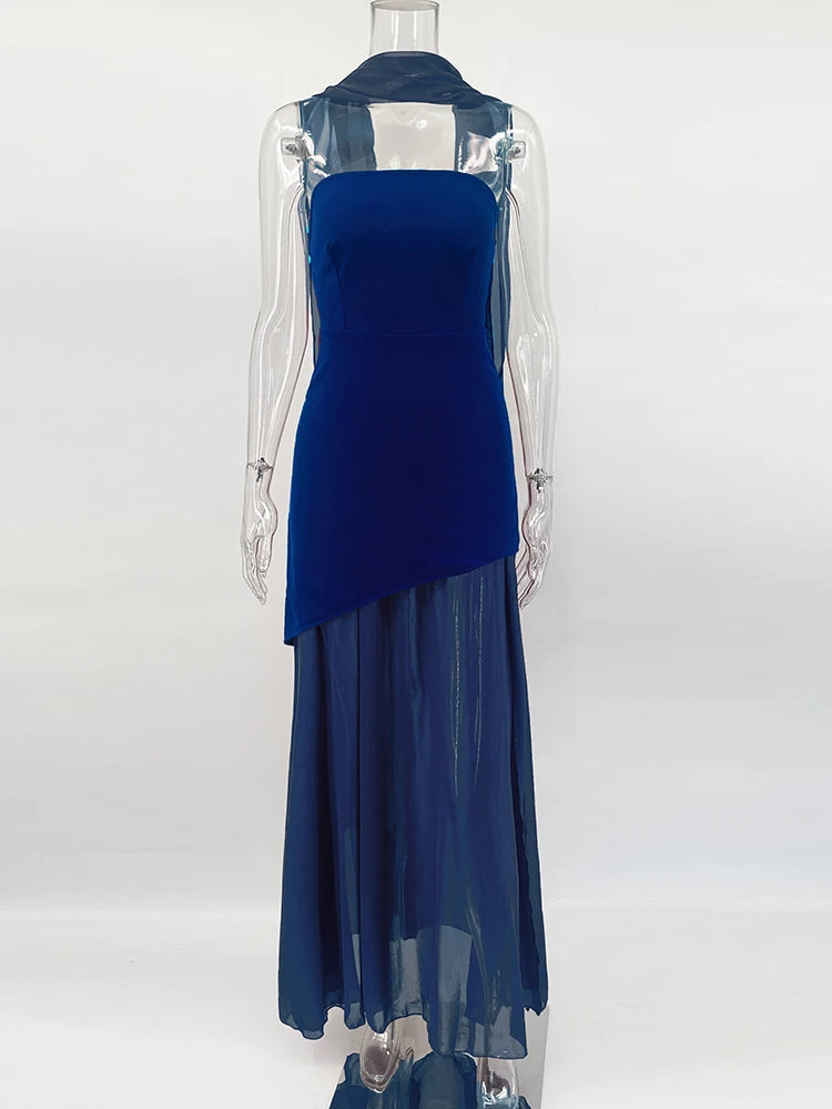 Strapless Slit Long Dress With Ribbon