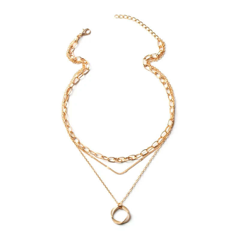 2025 New Necklace European And American Thick Chain Exaggerated Neck Chain Circle Pendant Fashion