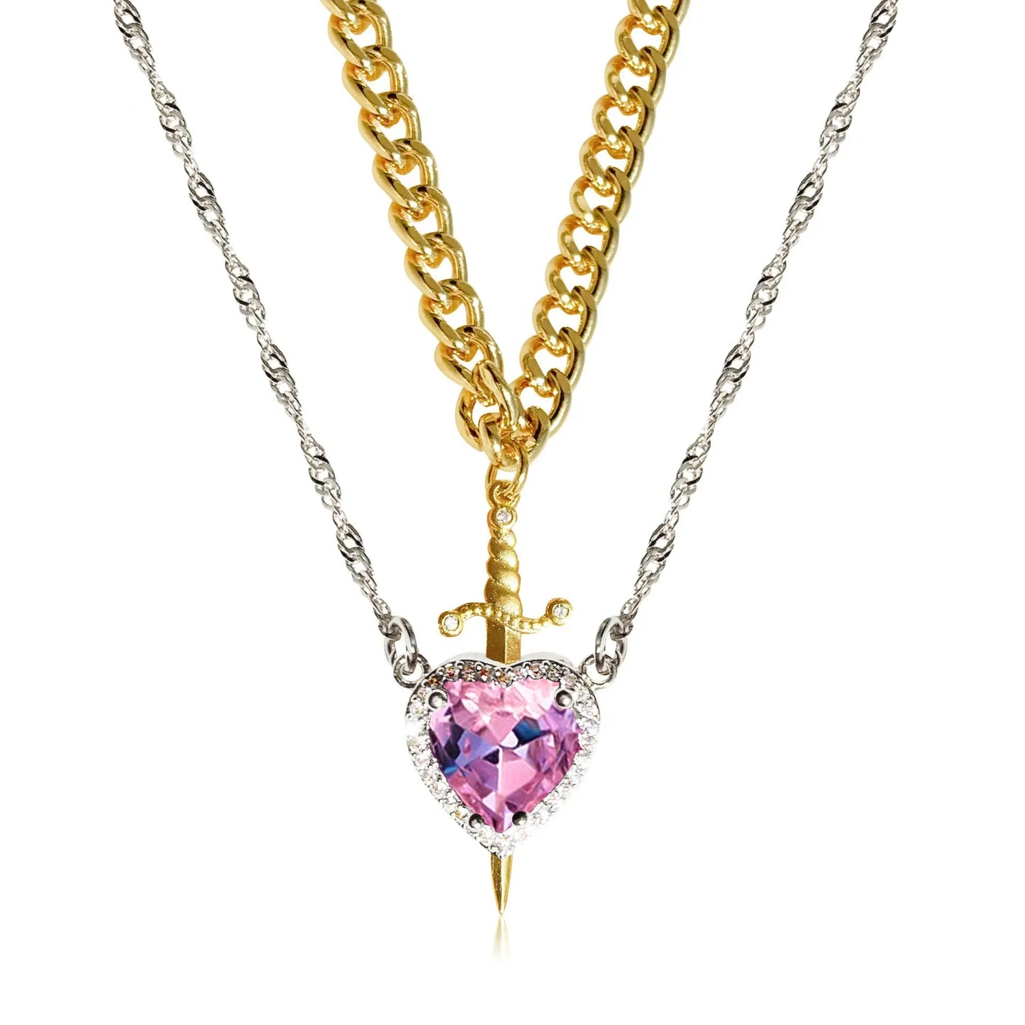 Heart and Sword Couple Necklace Collarbone Chain Sword