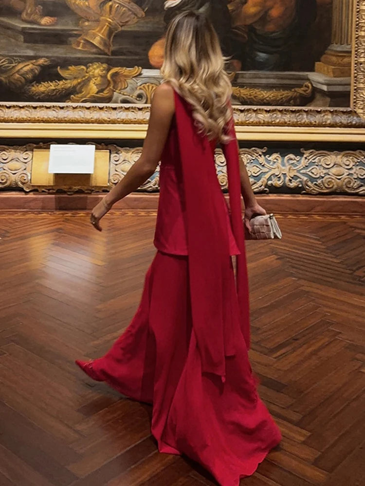 Strapless Slit Long Dress With Ribbon