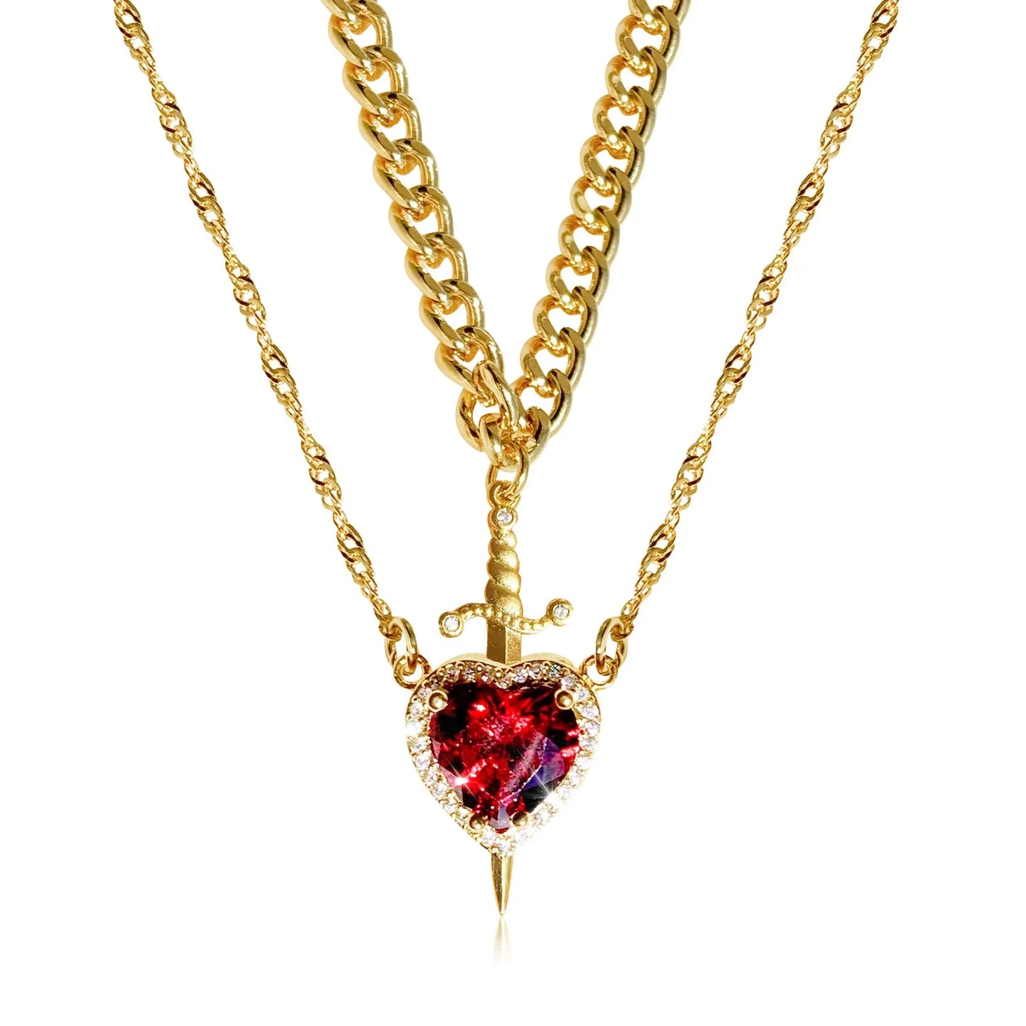 Heart and Sword Couple Necklace Collarbone Chain Sword