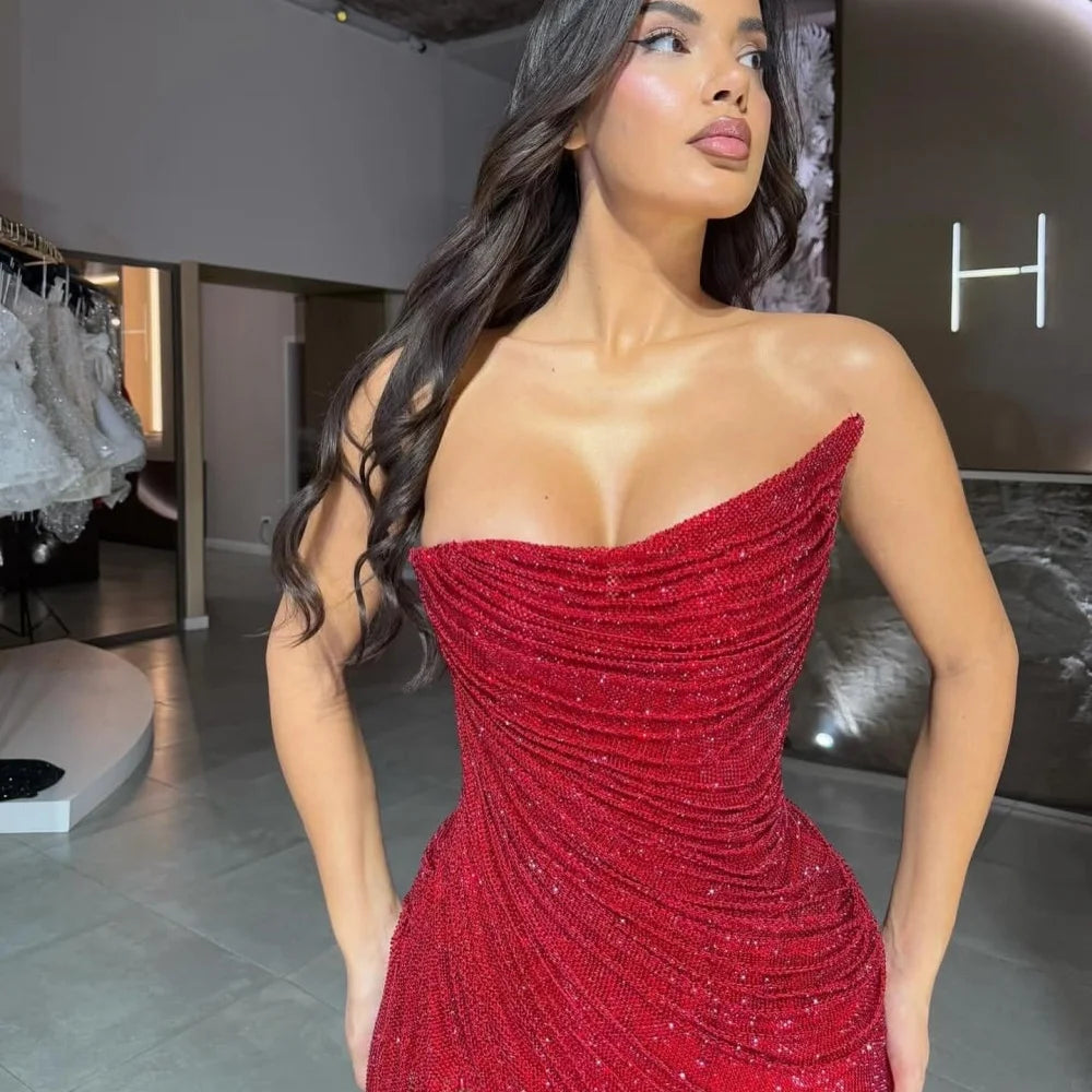 Bella Customized Red Beading A-line Side Slit robes