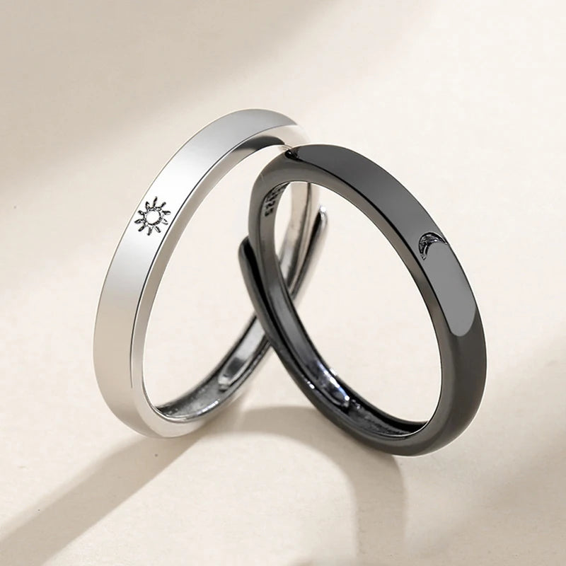 ouple Rings Silver Color Sun Moon Adjustable Open Ring For Women