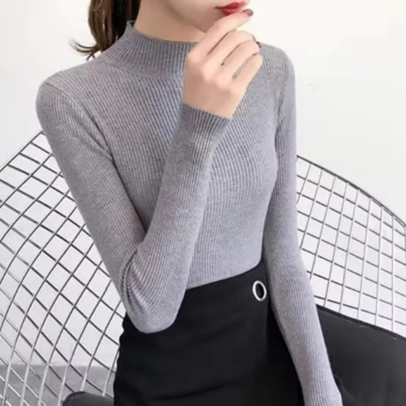 Autumn Winter Mock Neck Women Sweater