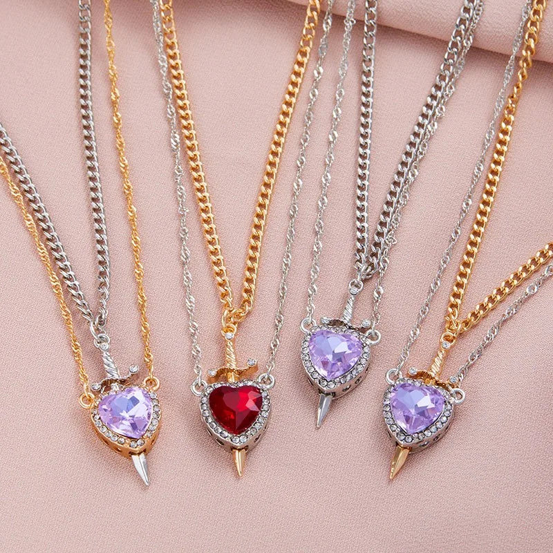Heart and Sword Couple Necklace Collarbone Chain Sword