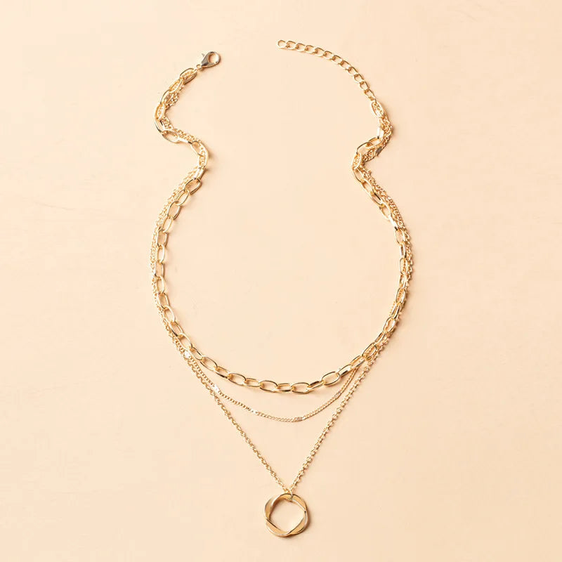 2025 New Necklace European And American Thick Chain Exaggerated Neck Chain Circle Pendant Fashion