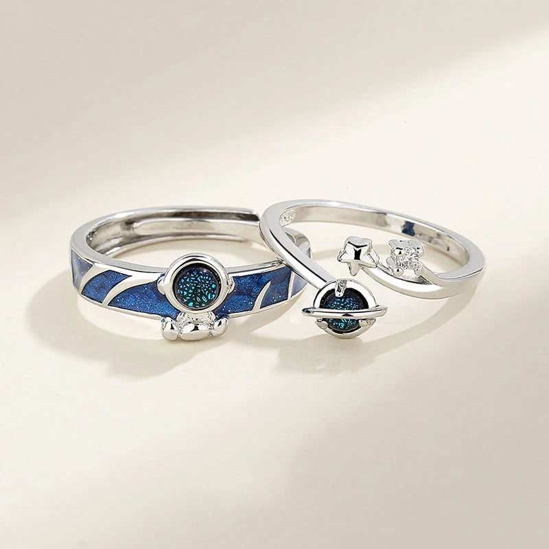 ouple Rings Silver Color Sun Moon Adjustable Open Ring For Women