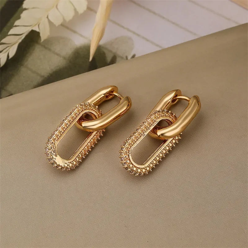 Shiny Rhinestone Geometric Earrings Ladies Fashion