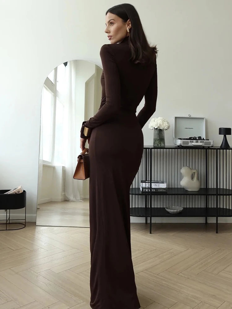 Turtleneck Thigh High Split Sexy Dress