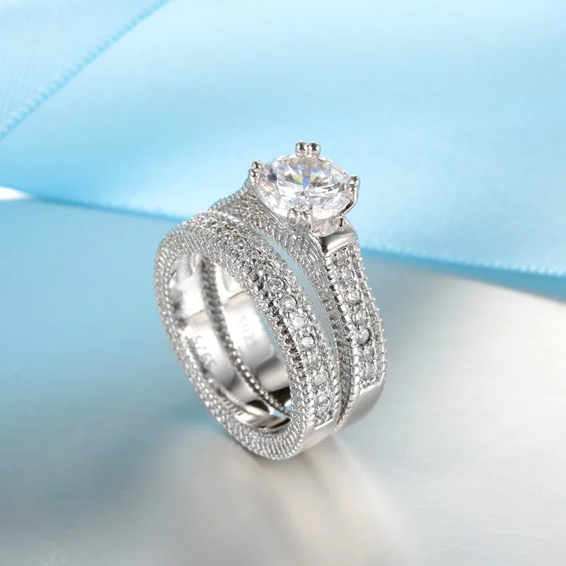 Couple Rings Set 925 Sterling Silver Color Anniversary Accessory