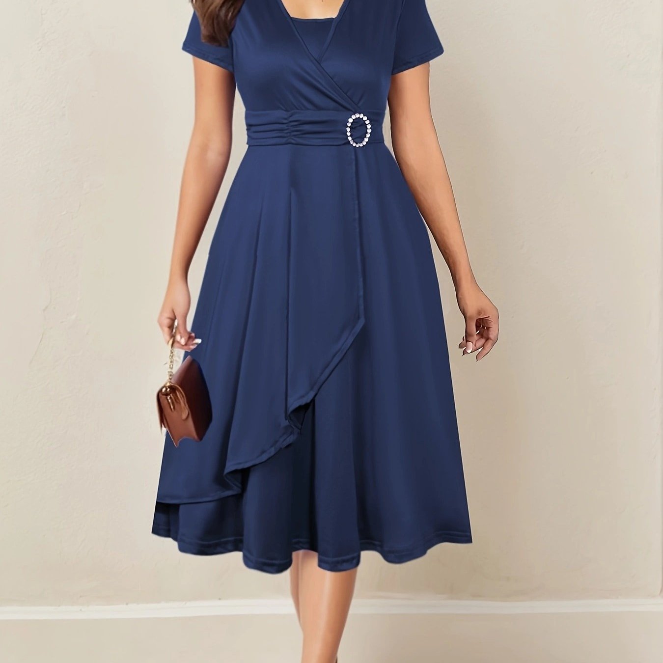 Elegant Women's Skinny Fit Rhinestone V-Neck Dress