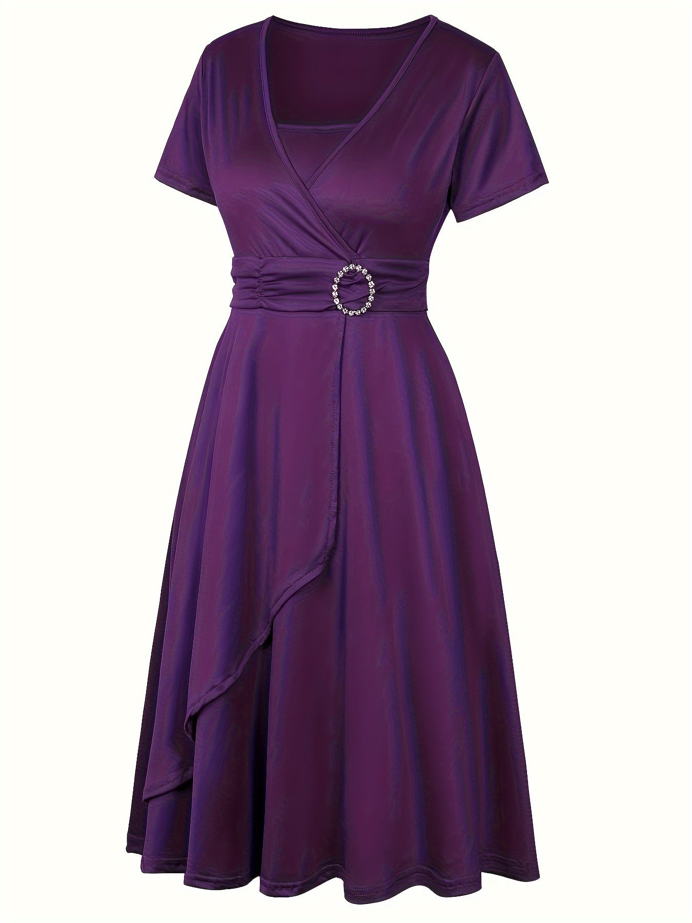 Elegant Women's Skinny Fit Rhinestone V-Neck Dress