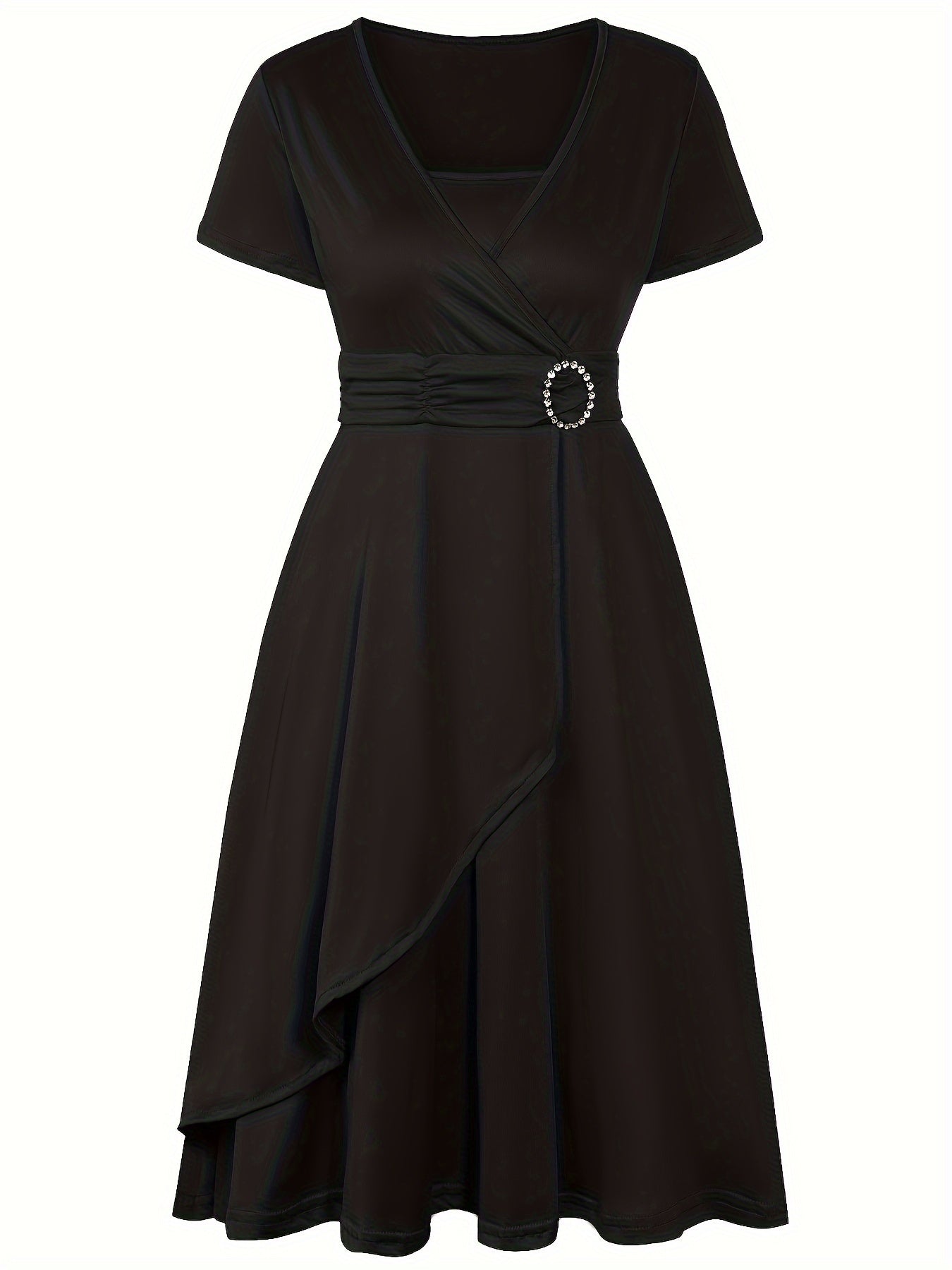 Elegant Women's Skinny Fit Rhinestone V-Neck Dress