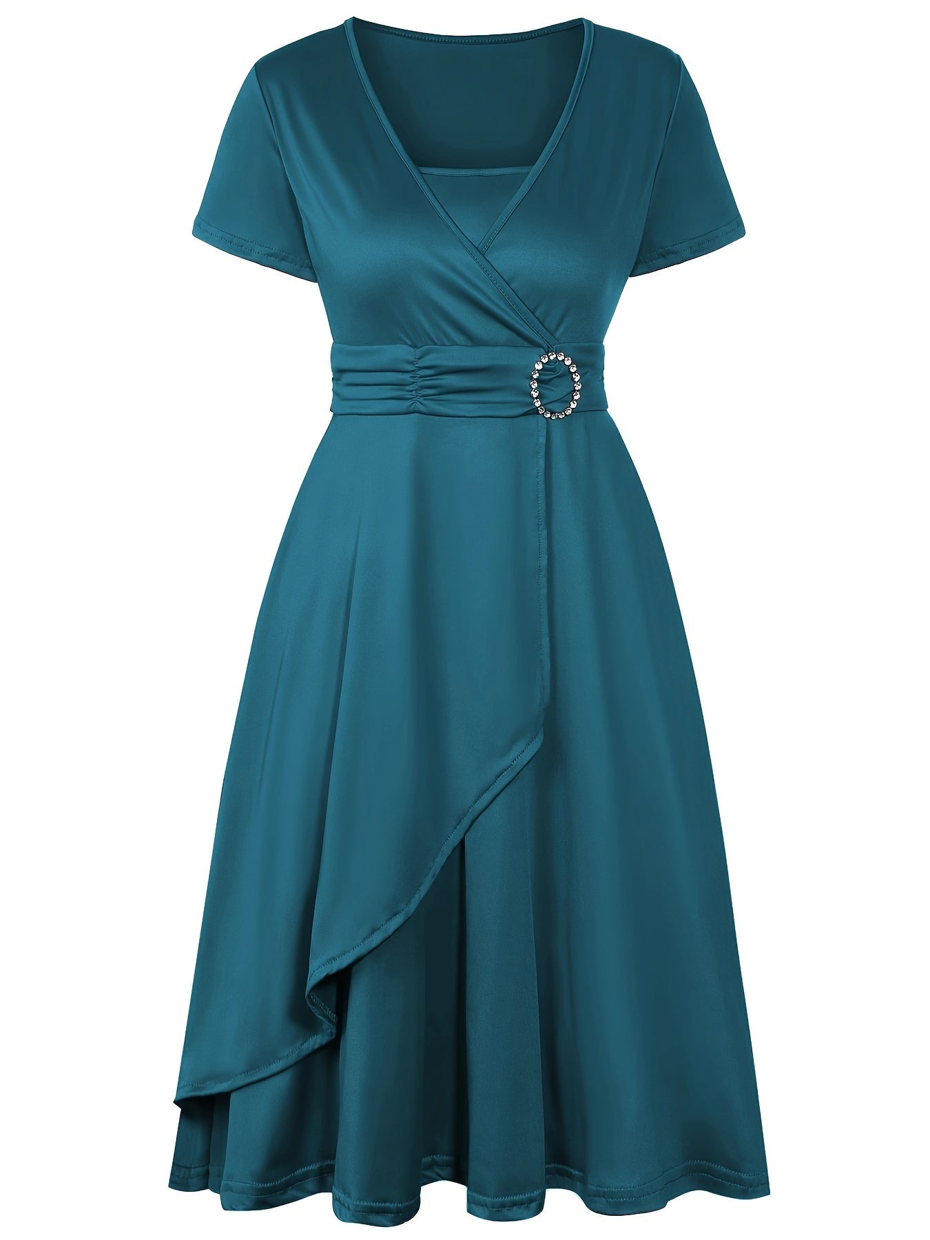 Elegant Women's Skinny Fit Rhinestone V-Neck Dress