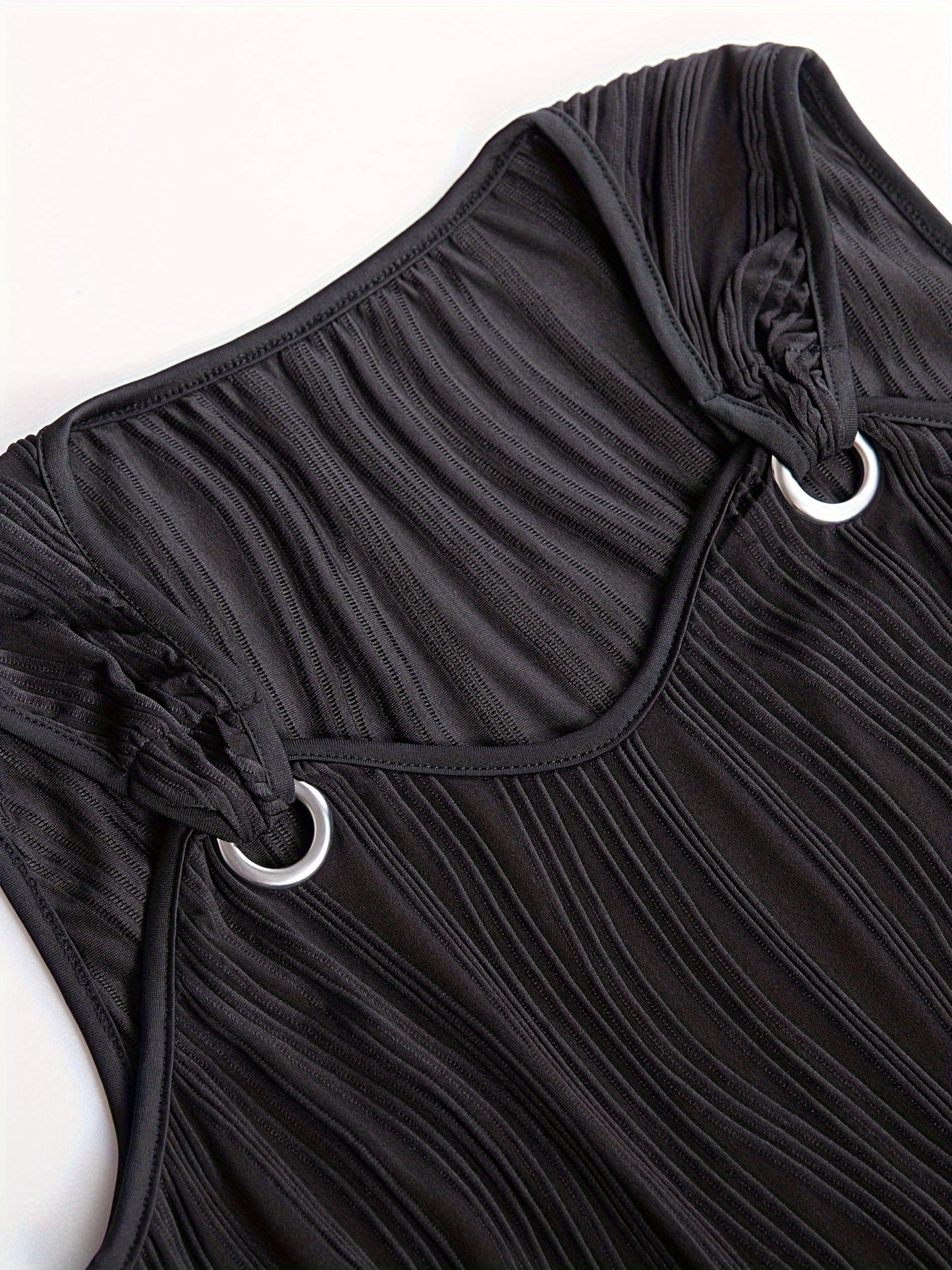 Solid Dress, Casual V Neck Sleeveless Mini Dress, Women's Clothing