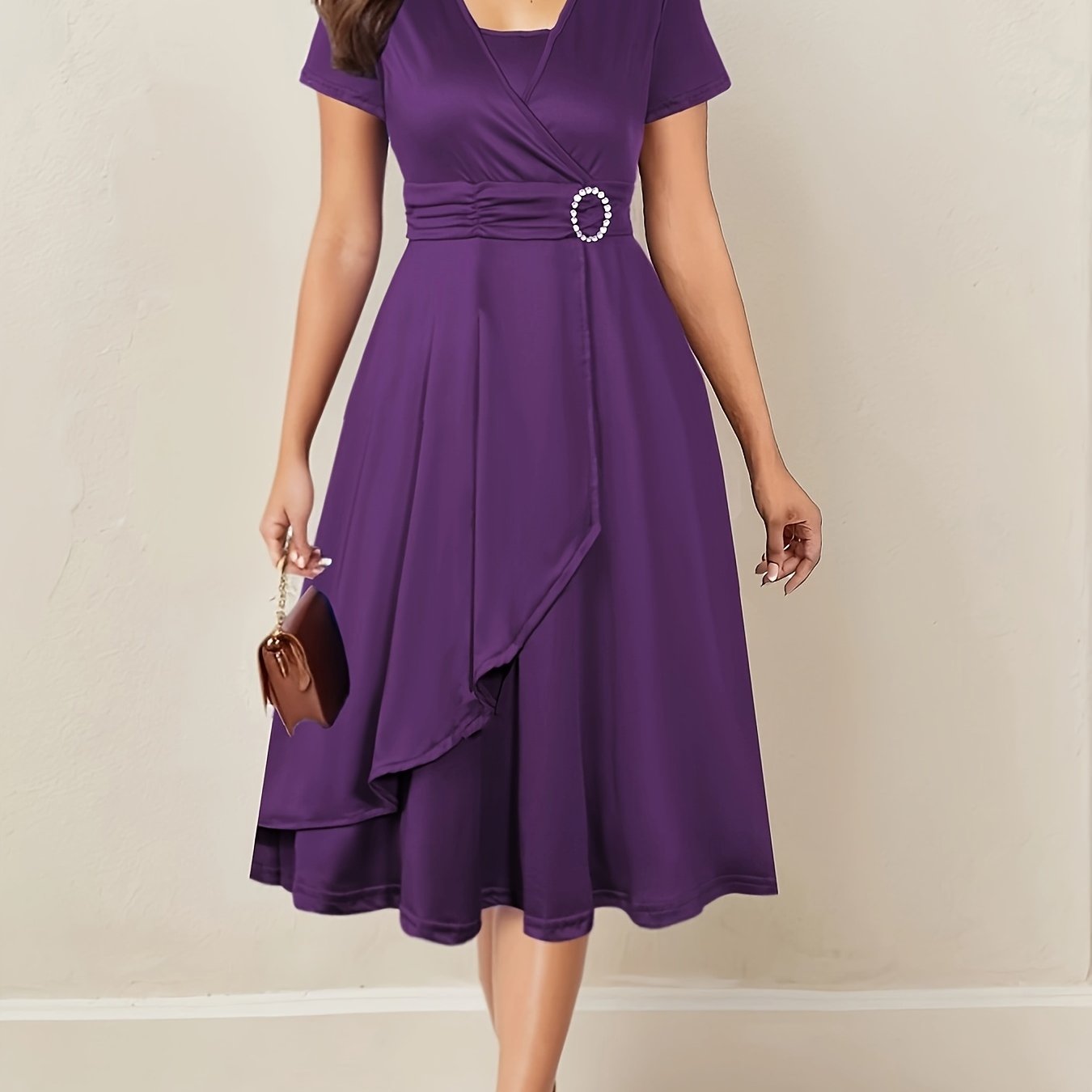 Elegant Women's Skinny Fit Rhinestone V-Neck Dress
