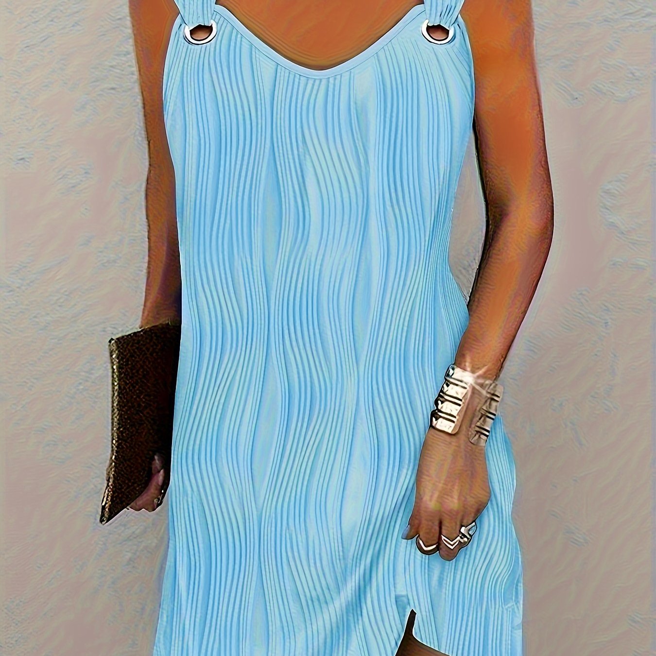Solid Dress, Casual V Neck Sleeveless Mini Dress, Women's Clothing
