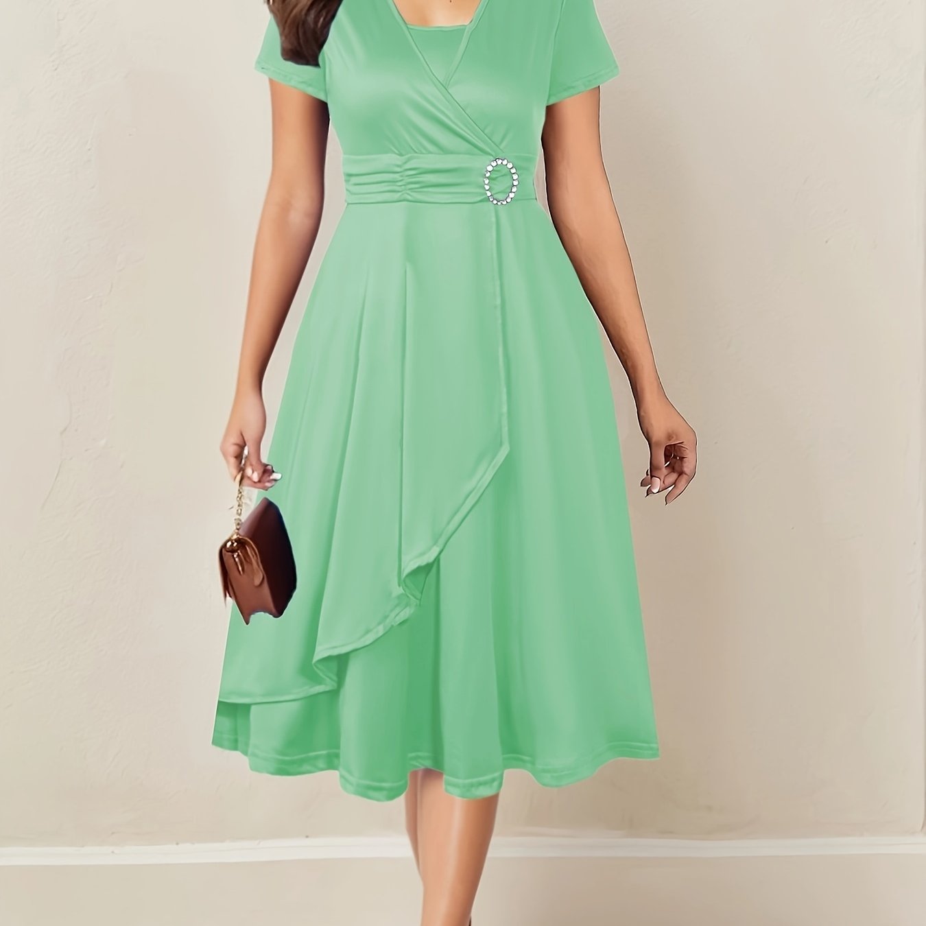 Elegant Women's Skinny Fit Rhinestone V-Neck Dress