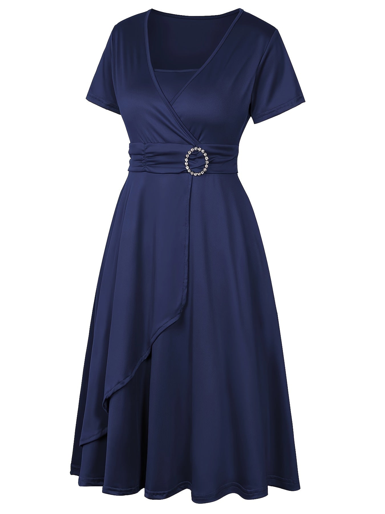 Elegant Women's Skinny Fit Rhinestone V-Neck Dress