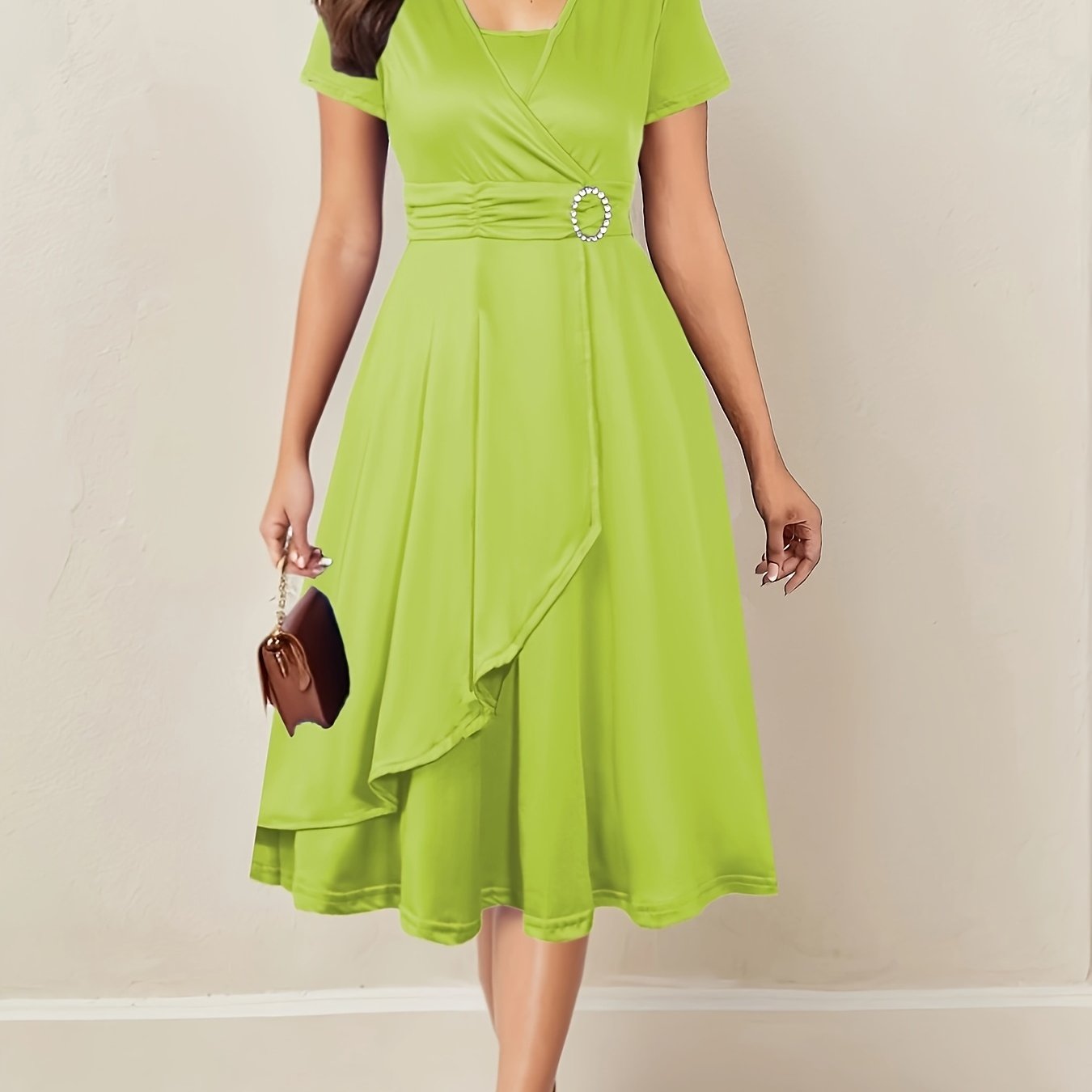 Elegant Women's Skinny Fit Rhinestone V-Neck Dress