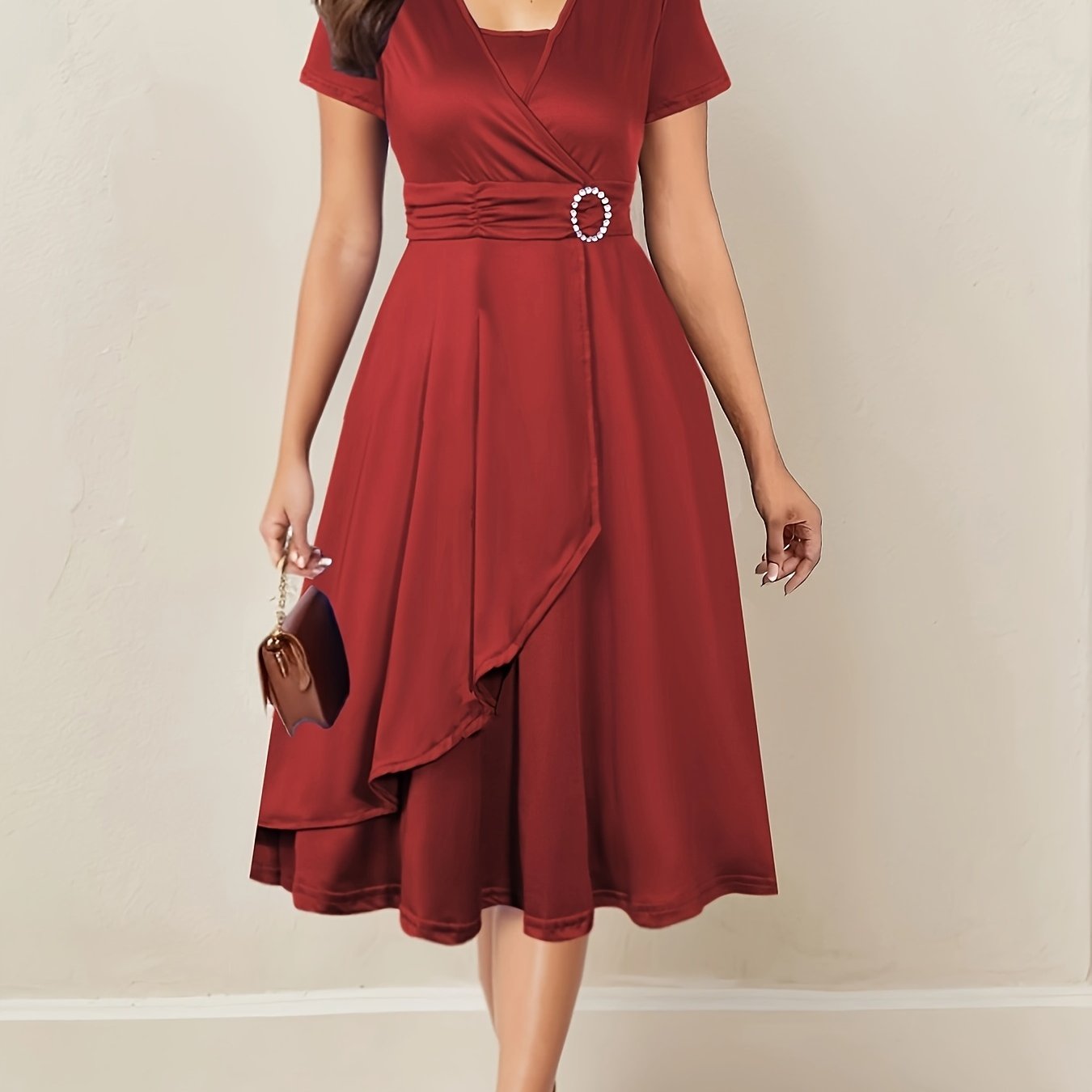 Elegant Women's Skinny Fit Rhinestone V-Neck Dress