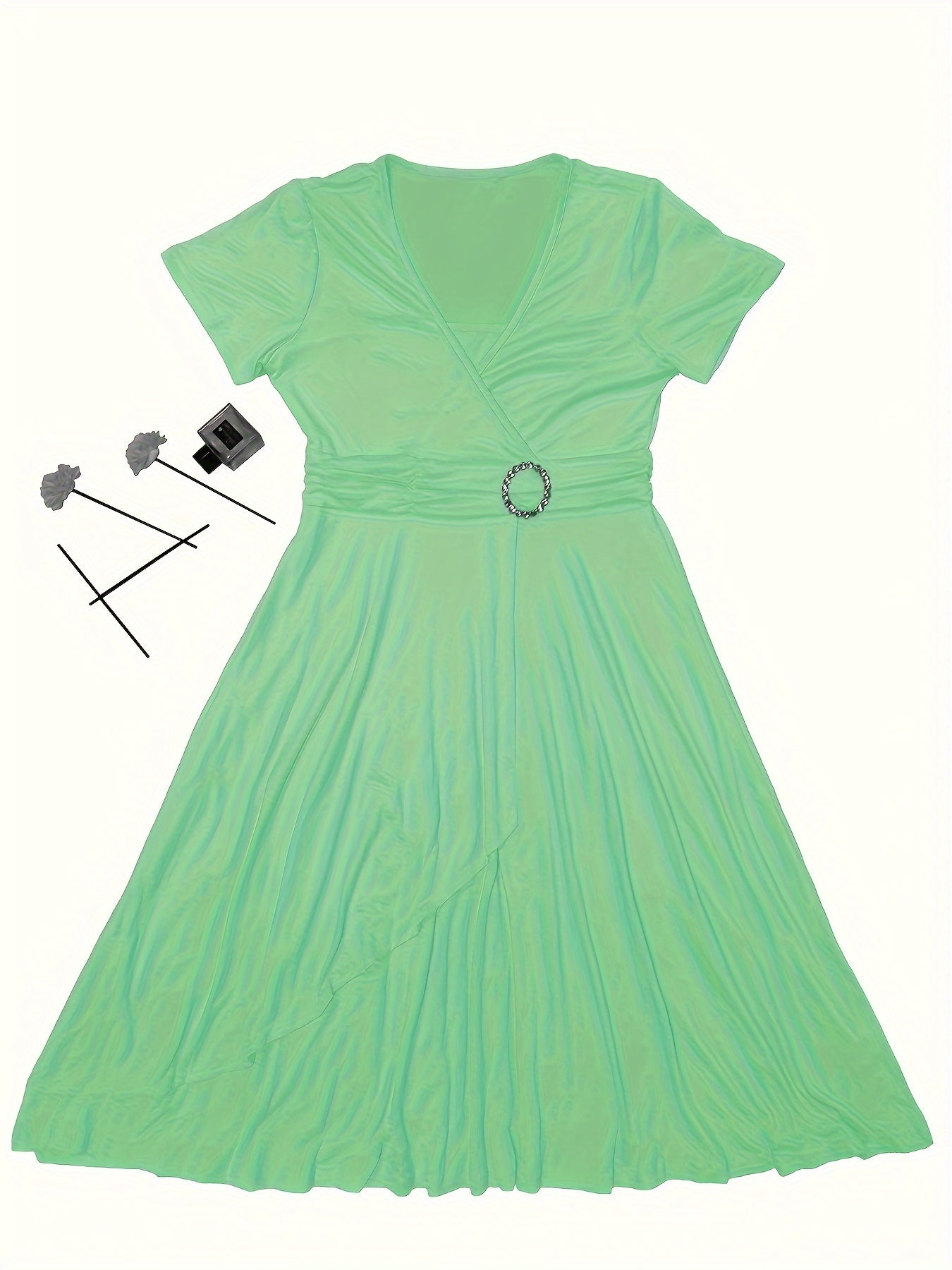 Elegant Women's Skinny Fit Rhinestone V-Neck Dress