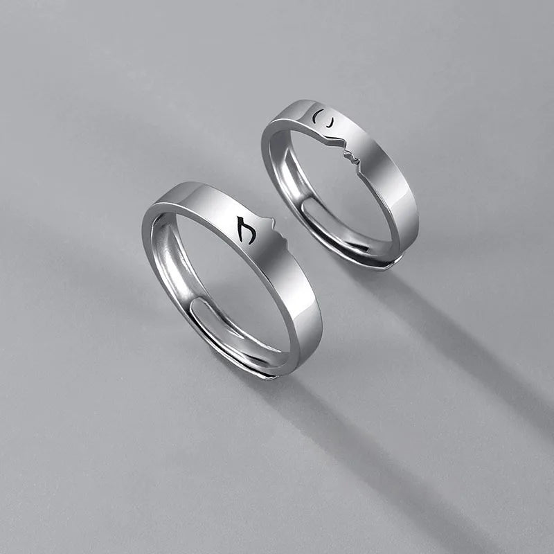 ouple Rings Silver Color Sun Moon Adjustable Open Ring For Women