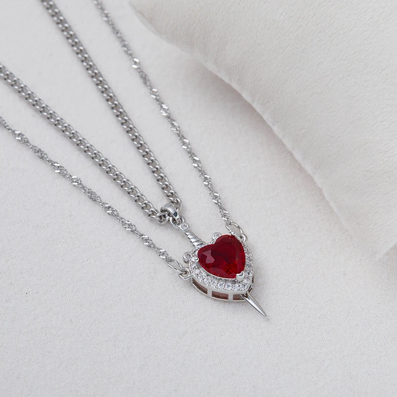 Heart and Sword Couple Necklace Collarbone Chain Sword