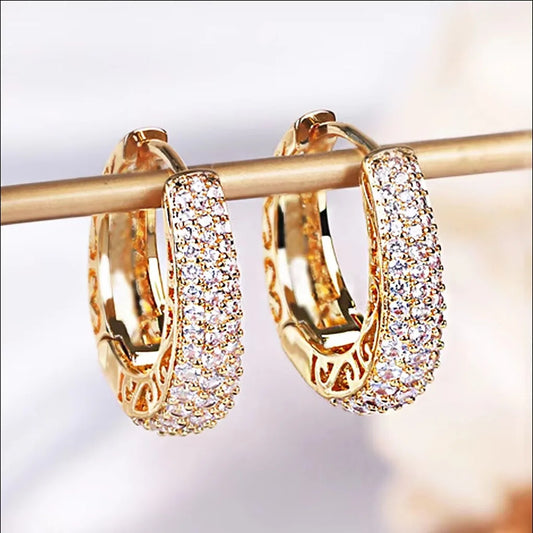 Huitan Hollow Gold Color Hoop Earrings for Women