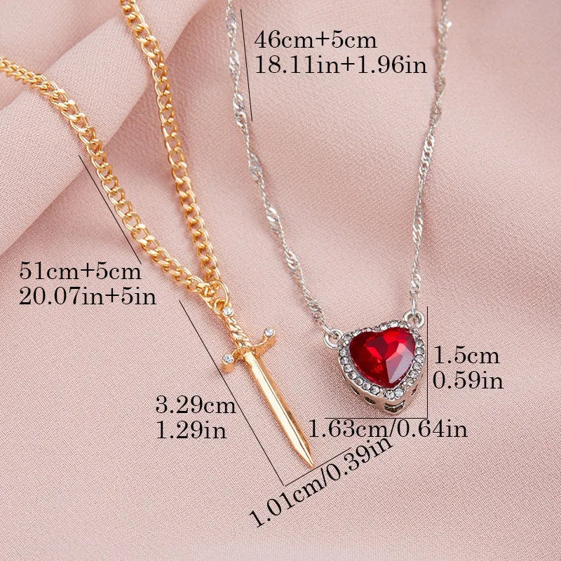 Heart and Sword Couple Necklace Collarbone Chain Sword