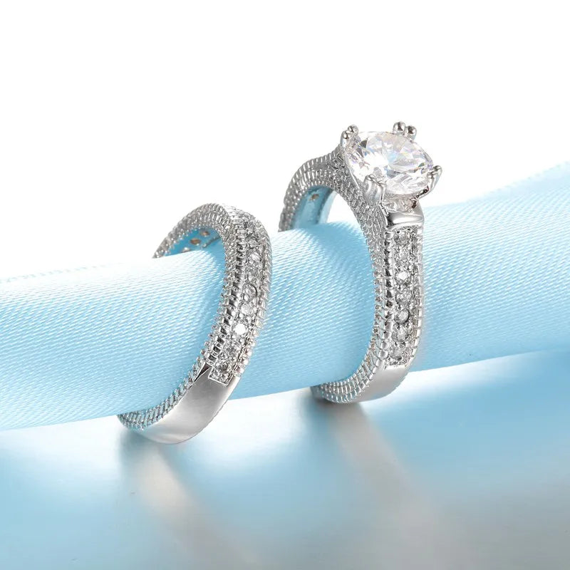 Couple Rings Set 925 Sterling Silver Color Anniversary Accessory