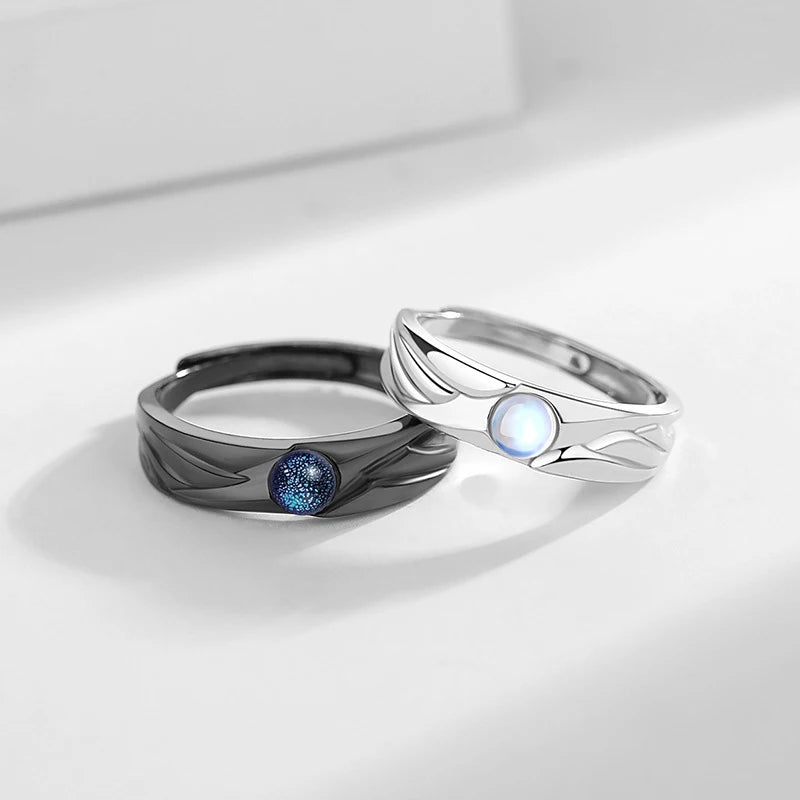 ouple Rings Silver Color Sun Moon Adjustable Open Ring For Women