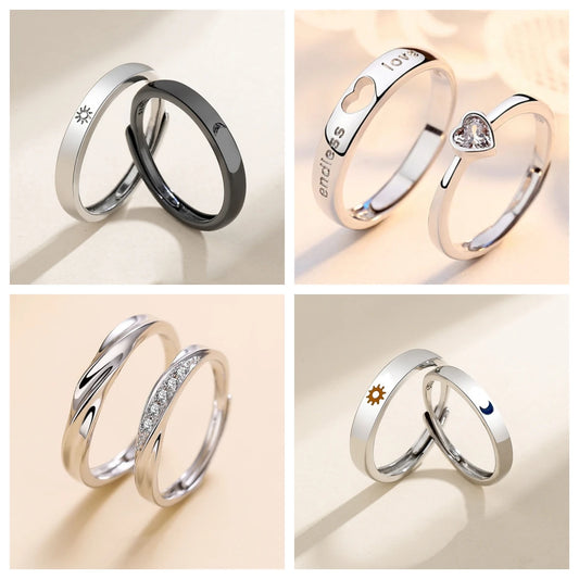 ouple Rings Silver Color Sun Moon Adjustable Open Ring For Women