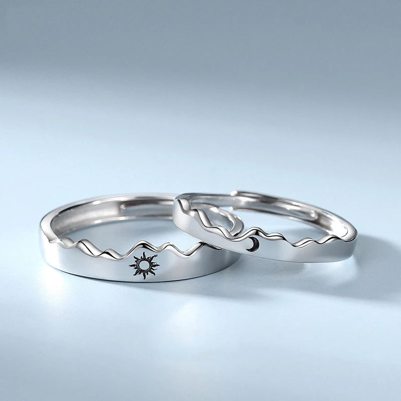ouple Rings Silver Color Sun Moon Adjustable Open Ring For Women