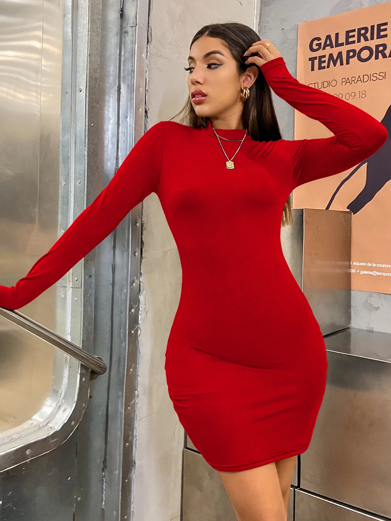 Long Sleeve Slim Bodycon Mini Dress Women
