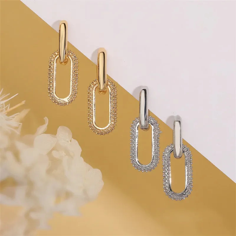Shiny Rhinestone Geometric Earrings Ladies Fashion