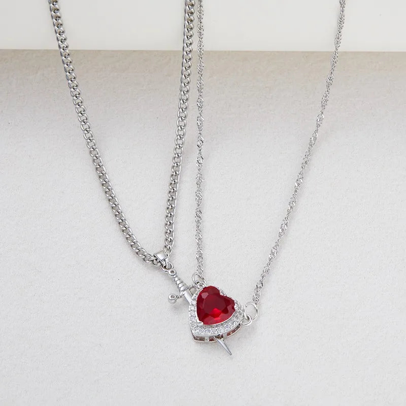 Heart and Sword Couple Necklace Collarbone Chain Sword