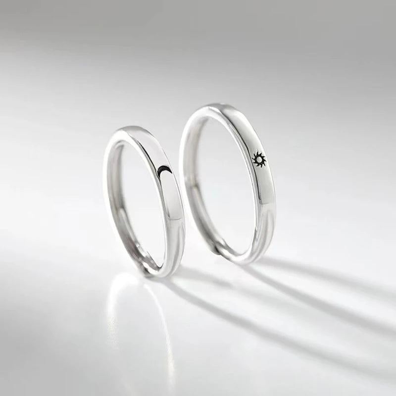 ouple Rings Silver Color Sun Moon Adjustable Open Ring For Women